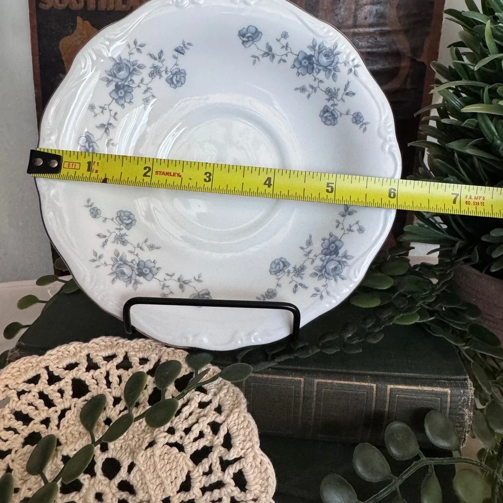 Johann Haviland Blue Garland Saucers Set of 4 Bavaria Germany Blue Rose Platinum